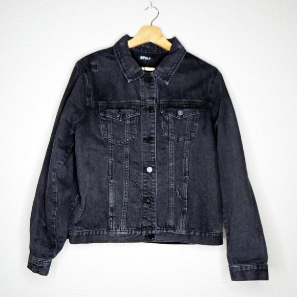 Buffalo David Bitton Black Distressed Rigid Denim Jean Jacket Size M 8/ 10 - Picture 1 of 13